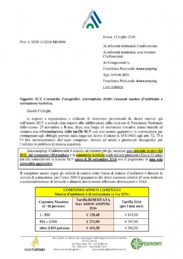 SCF Consorzio Fonografici, convenzione diritti connessi musica dambiente e animazione turistica.