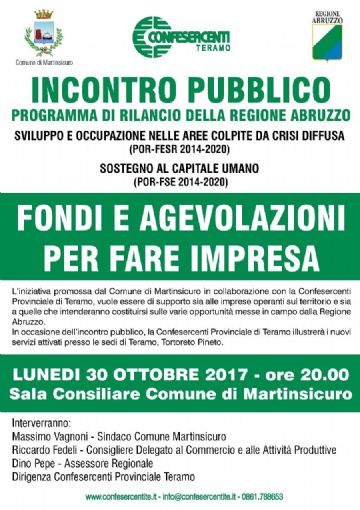 AREA DI CRISI DIFFUSA - INCONTRO 30 OTTOBRE 2017 A MARTINSICURO